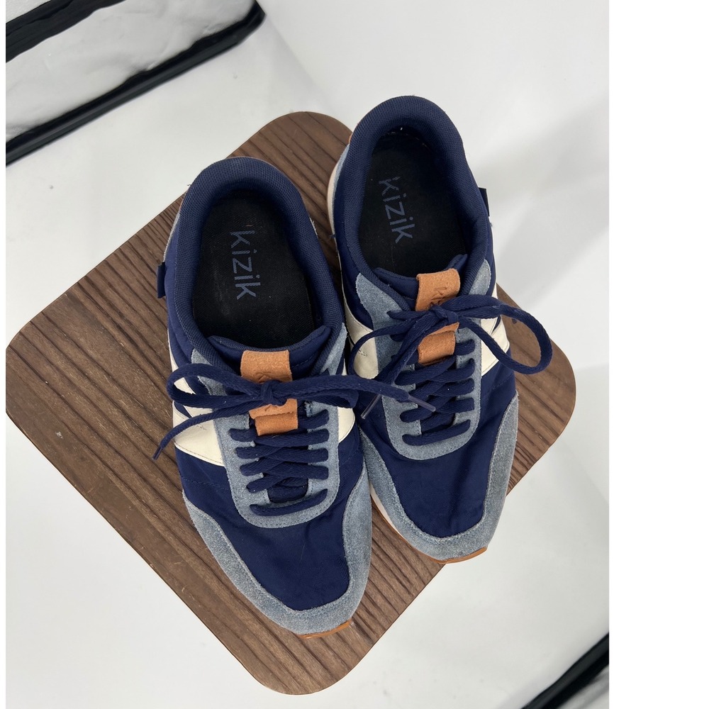 Kizik Milan Hands Free Sneakers Men's 10 Navy Blue Suede Retro Runner Slip-On - Picture 3 of 10